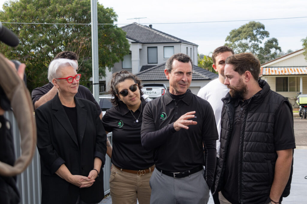 The AG Solar team discusses solar and battery system installation with Penny Sharpe.